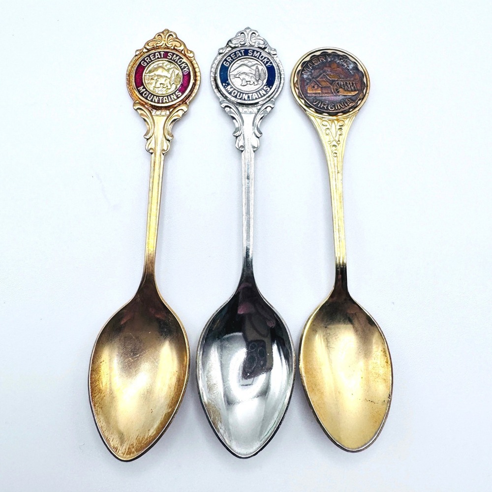 Vintage Great Smoky Mountains‎ Mabry Mill Virginia Souvenir Collector Spoons 3pc